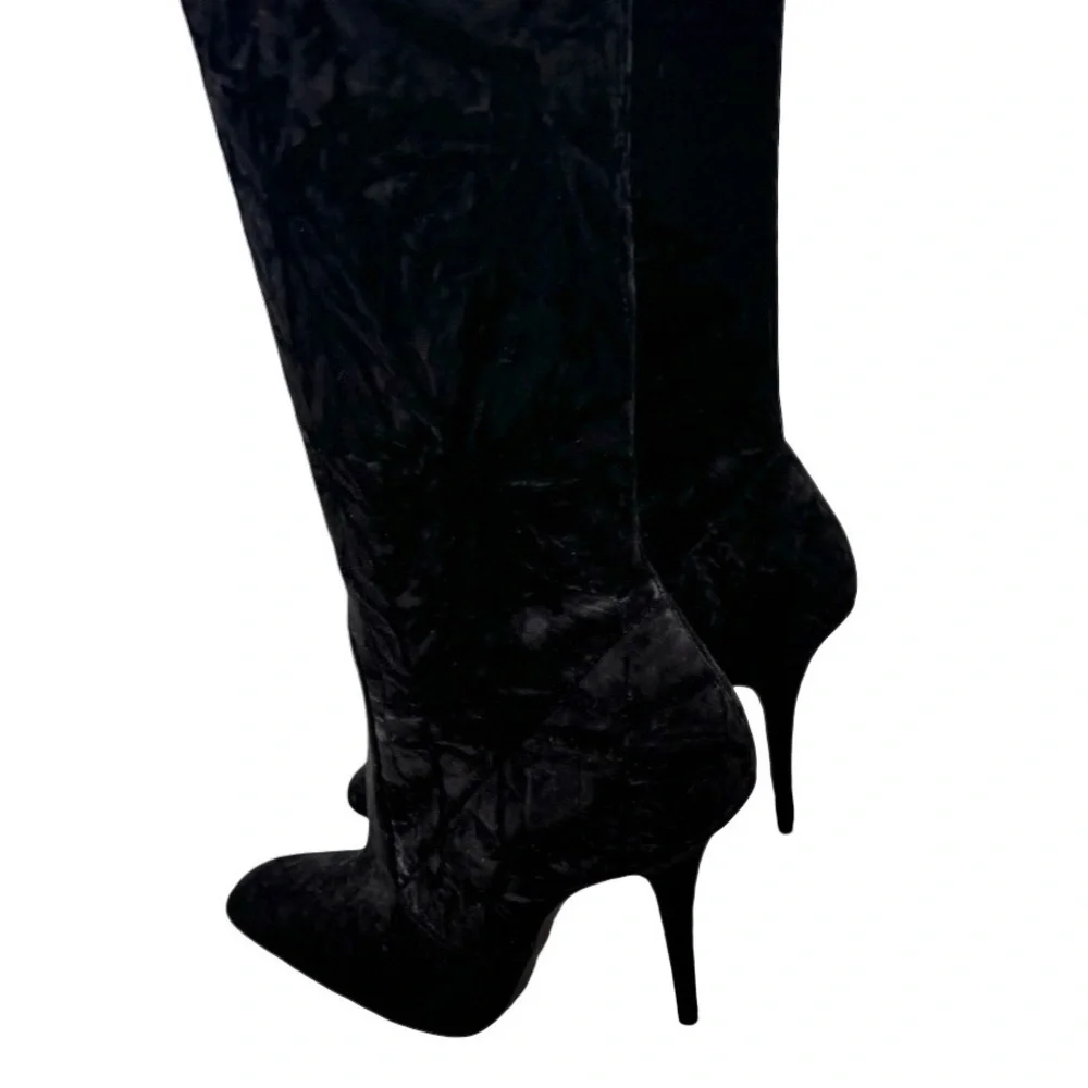 SAINT LAURENT Velvet Talia Knee-High Boots 110 Black 41 - Picture 8 of 11